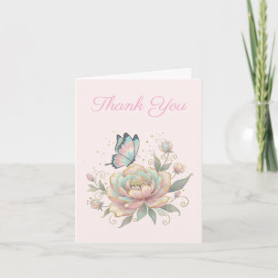 Carte De Remerciements Rose Magique et Couleurs Pastel Papillon