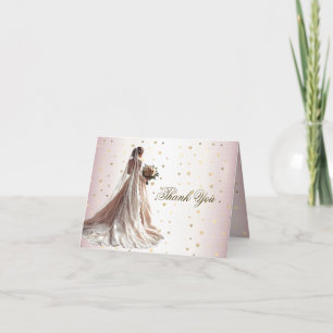 Carte De Remerciements Rose Mariée d'hiver Mariée Golden Shiny Heart Part