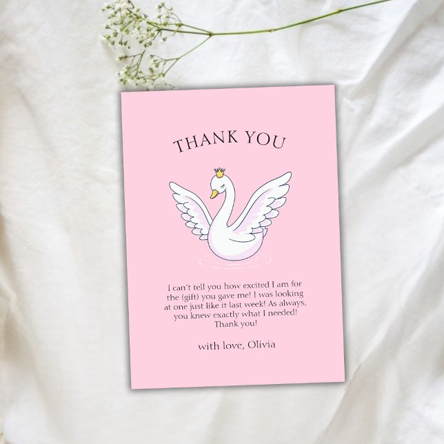 Carte De Remerciements Rose mignon moderne Sweet Princess Baby shower de  (Pink Cute Modern Sweet Princess Swan Baby Shower Thank You Card)