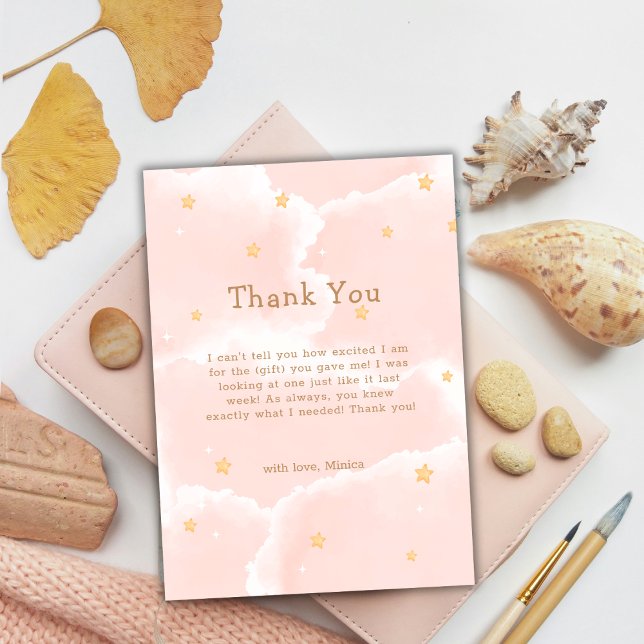 Carte De Remerciements Rose Moderne Nuage Neuf Étoiles Fille Baby shower (Pink Modern Cloud Nine Stars Girl Baby Shower Thank You Card)