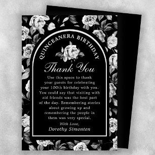 Carte De Remerciements Rose noir blanc Arc Floral Quinceanera