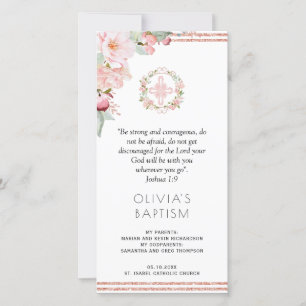 Carte De Remerciements Rose Or et Mint Floral Baptism Signet Favoriser