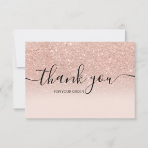 Carte De Remerciements Rose or faux parties scintillant pink ombre script