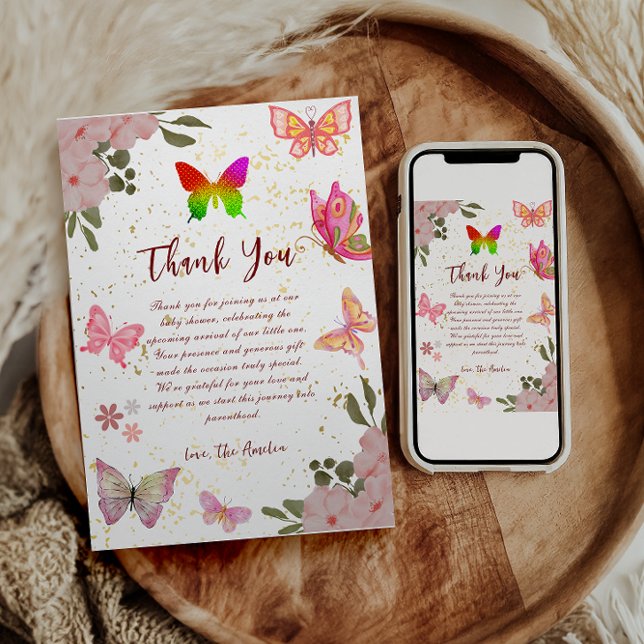 Carte De Remerciements Rose or violet élégant papillon fille anniversaire (Créateur téléchargé)