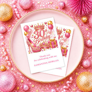 Carte De Remerciements Rose Pailletée Or Rose 30e Anniversaire Remercieme