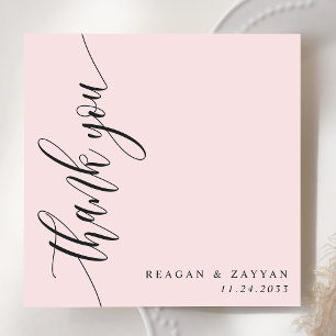 Carte De Remerciements Rose Pâle Écriture Calligraphique Mariage