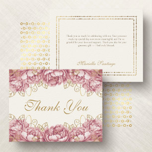 Carte De Remerciements Rose Pâle Élégant Fleur Quinceanera