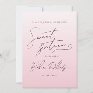 Carte De Remerciements Rose Pâle Élégant Ombré Écriture pour un Sweet Six