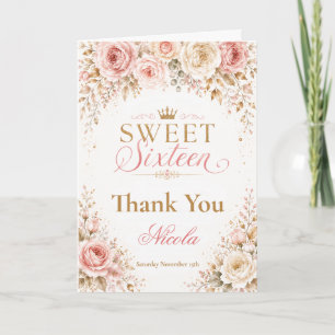 Carte De Remerciements Rose Pâle et Champagne Sweet Sixteen