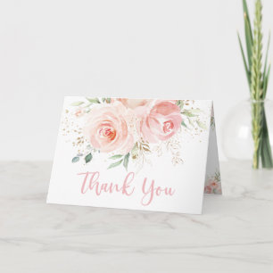 Carte De Remerciements Rose Pâle Floral Élégant Bébé Mariage Fête Prénata