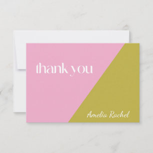 Carte De Remerciements Rose Pâle Moderne Bloc de Couleur Vert Bat Mitzvah