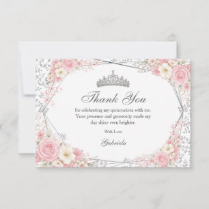 Carte De Remerciements Rose Pâle Quinceañera Papillon Argenté
