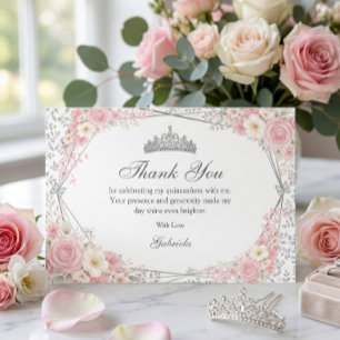 Carte De Remerciements Rose Pâle Quinceañera Papillon Argenté