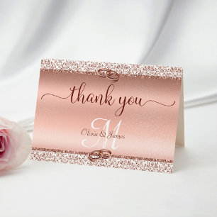 Carte De Remerciements Rose Parties scintillant or Damask Mariage métalli