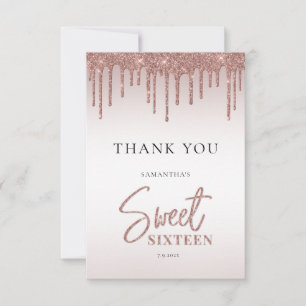Carte De Remerciements Rose Parties scintillant or Drips Script Sweet 16