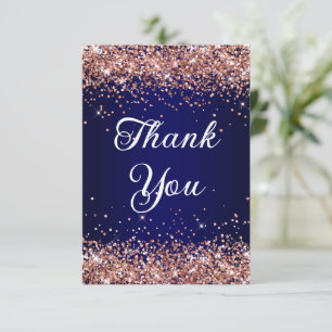 Carte De Remerciements Rose Parties scintillant or Marine Blue Ombre 40e