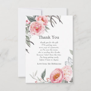 Carte De Remerciements Rose pastel et gris floral bohème Baby Shower