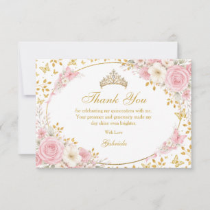 Carte De Remerciements Rose poudré Quinceañera Papillon doré