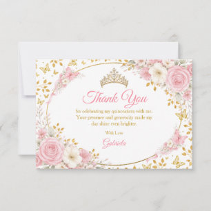 Carte De Remerciements Rose poudré Quinceañera Papillon doré