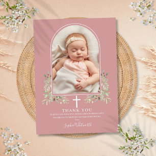 Carte De Remerciements Rose Poussiéreuse Arche de Verdure de Baptême Phot