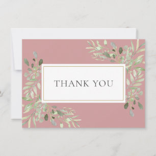 Carte De Remerciements Rose Poussiéreuse de Feuillage de Verdure Élégant