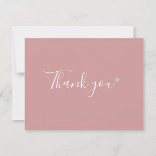 Carte De Remerciements Rose Poussiéreux Cœur Argenté Chic Écriture Entrep