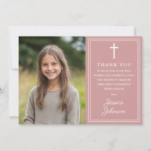 Carte De Remerciements Rose Poussiéreux Rose Moderne Photo Première Saint