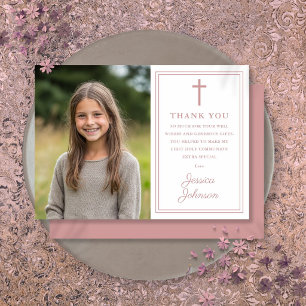 Carte De Remerciements Rose Poussiéreux Rose Moderne Photo Première Saint