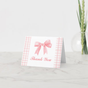 Carte De Remerciements Rose Préparatoire Nœud Gingham Coquette Anniversai