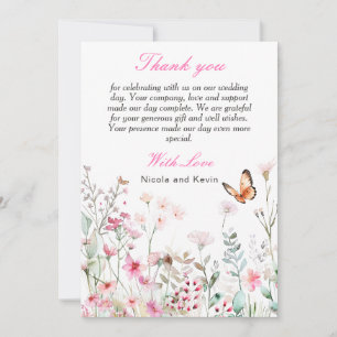 Carte De Remerciements Rose profond printemps, Mariage floral papillon