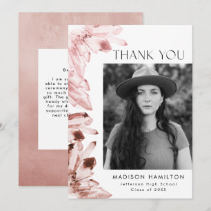 Carte De Remerciements Rose Quartz Watercolor Crystals Photo Graduation