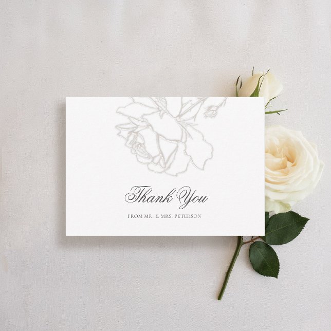 Carte De Remerciements Rose Riche Cravate noire ivoire Formal Classic Mar (formal traditional wedding thank you rich ivory roses black tie modern classic elegant minimalist)