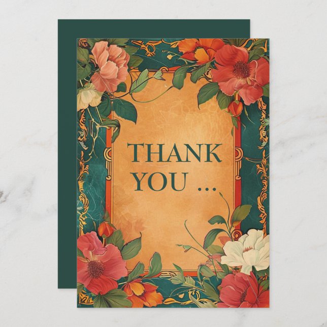 Carte De Remerciements 🌹 Rose Romance : Art Nouveau Splendor (Devant / Derrière)