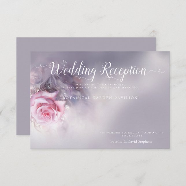 Carte De Remerciements Rose rose Dreamy - Lilac Dusty (Devant / Derrière)