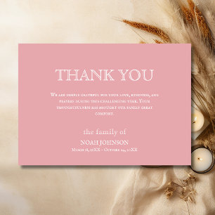 Carte De Remerciements Rose Rose Minimaliste Traditionnel Sympathie Funér