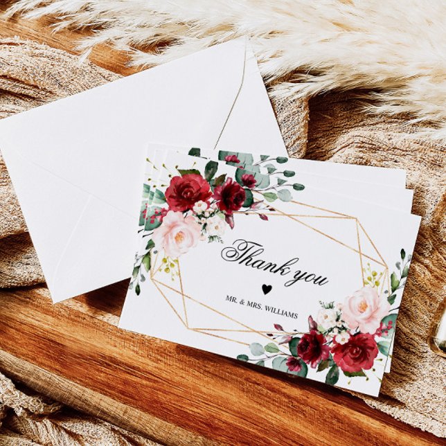 Carte De Remerciements Rose rose pâle et bordeaux (Créateur téléchargé)