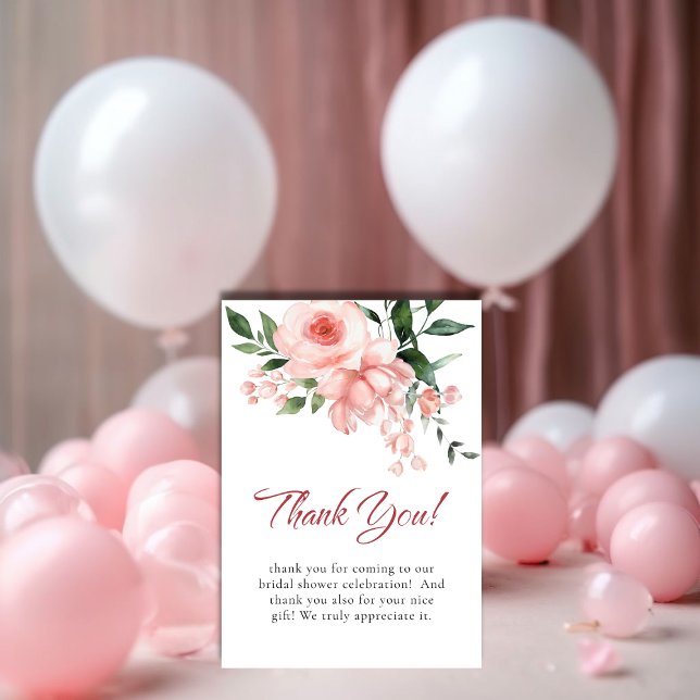 Carte De Remerciements Rose rose pâle Fête des mariées florale (Blush Pink Rose Floral Bridal Shower Thank You Card)