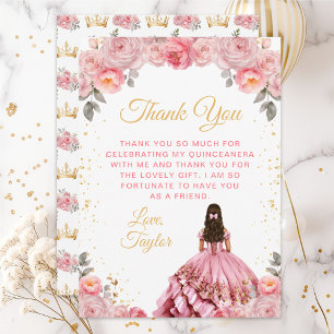 Carte De Remerciements Rose Rose princesse Floral Quinceañera