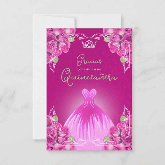 CARTE DE REMERCIEMENTS ROSE ROSE ROSE ESPAGNOLE QUINCEAÑERA | (Devant)