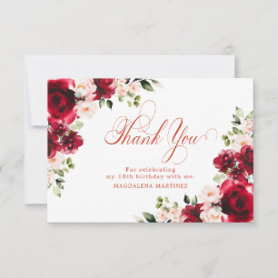Carte De Remerciements Rose rose Rose Floral 18e anniversaire Personnalis