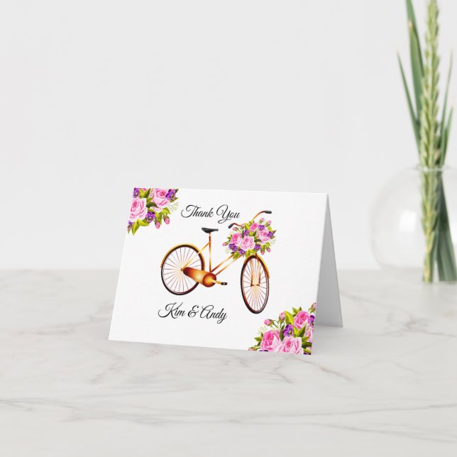 Carte De Remerciements Rose rose sur bicyclette (Devant)