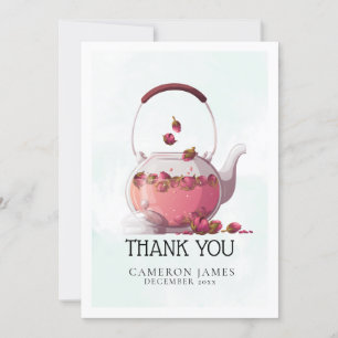 Carte De Remerciements Rose rouge aquarelle Teapot Floral Tea Party