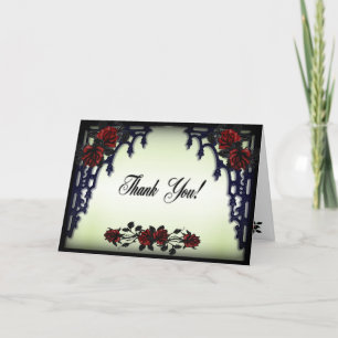 Carte De Remerciements Rose rouge Mariage gothique blanc intérieur vert
