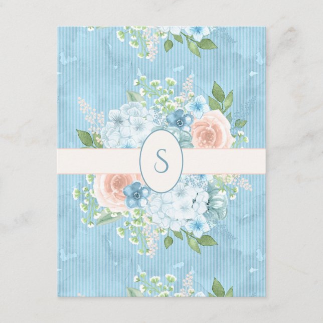 Carte De Remerciements Rose Rustique Floral Shabby Chic Monogramme (Devant)