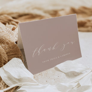Carte De Remerciements Rose Taupe Calligraphie personnalisée