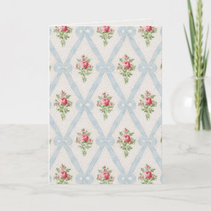 Carte De Remerciements Rose Victorian Roses w/Blue Ribbon Lattice