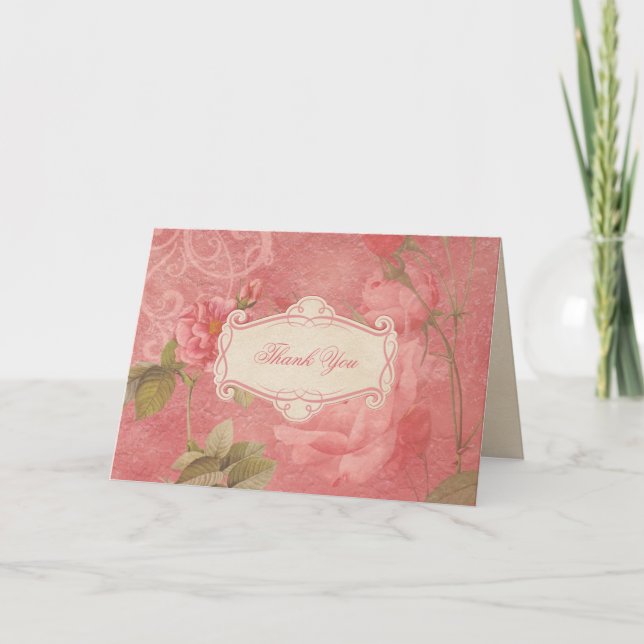 Carte de remerciements Rose victorien (Devant)