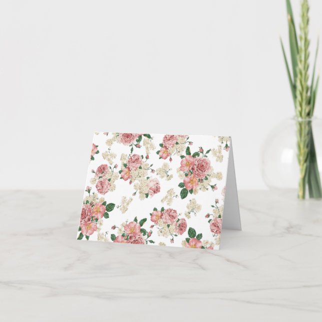 Carte De Remerciements Rose vintage plié (Devant)