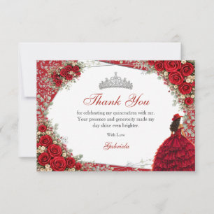 Carte De Remerciements Roses aquarelle rouges et argent Quinceañera