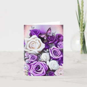 Carte De Remerciements Roses blanches et violettes